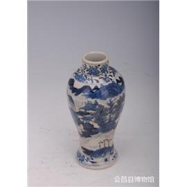 清康熙款青花湖光山色图高领瓶